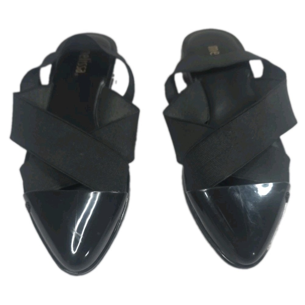 Melissa Good Vibes Black Jelly Pointed Toe Flat Elastic Strap Women's Size 5‎
